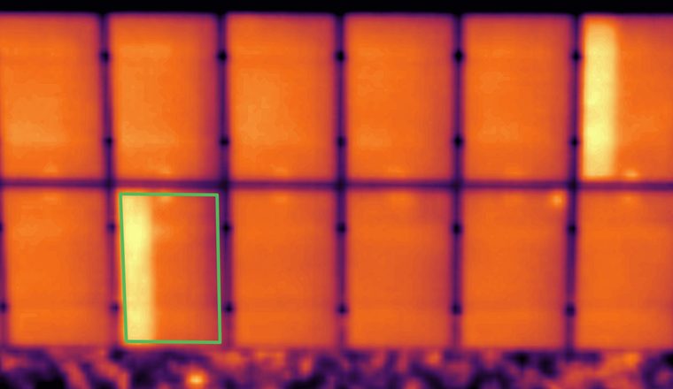 Thermografie Substring-Ausfall PV-Modul – ein Drittel des Moduls überhitzt