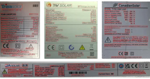 Typenschild eines PV-Moduls mit Herstellerangaben